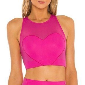 Adam Selman Sport Carbon38 Pink Sheer Heart Sports Bra Crop Top NWT size XXS